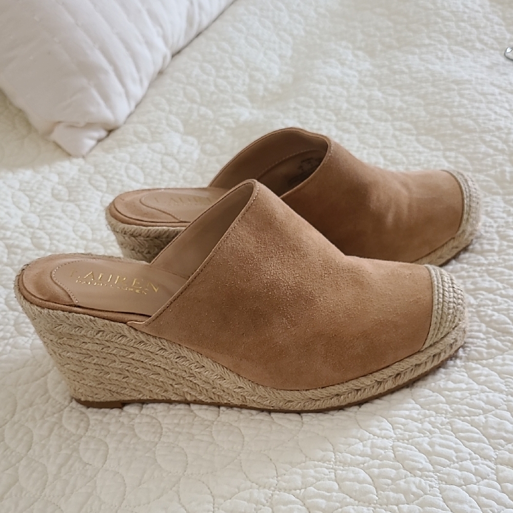 RALPH LAUREN Tan Espadrille Wedge Shoes